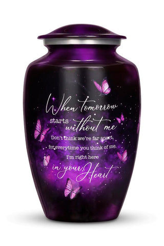 Cogent Memorials Purple Butterfly Urn lid demonstrates secure, spill-proof closure for respectful remembrance.