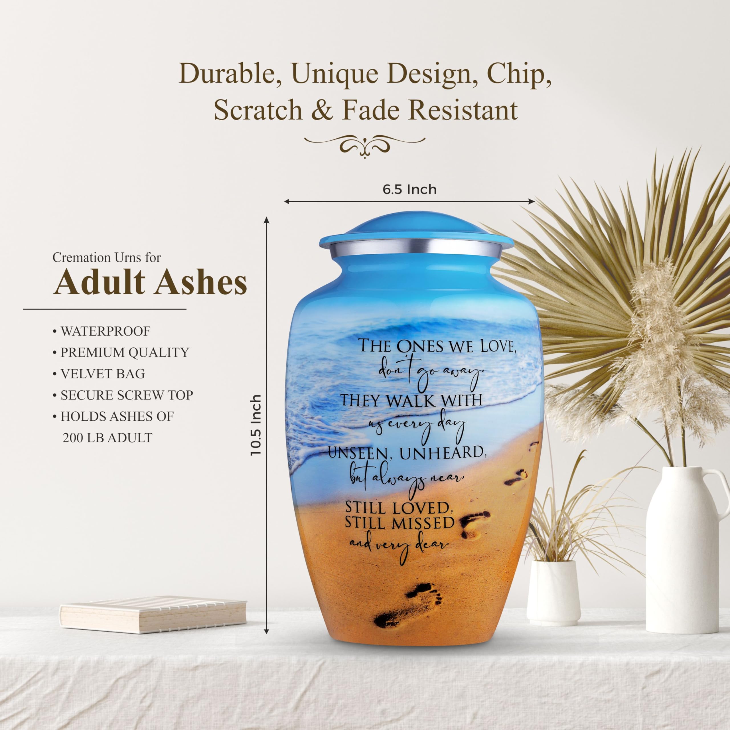 Cogent Memorials footprints hand-painted urn highlights personalized memorials.