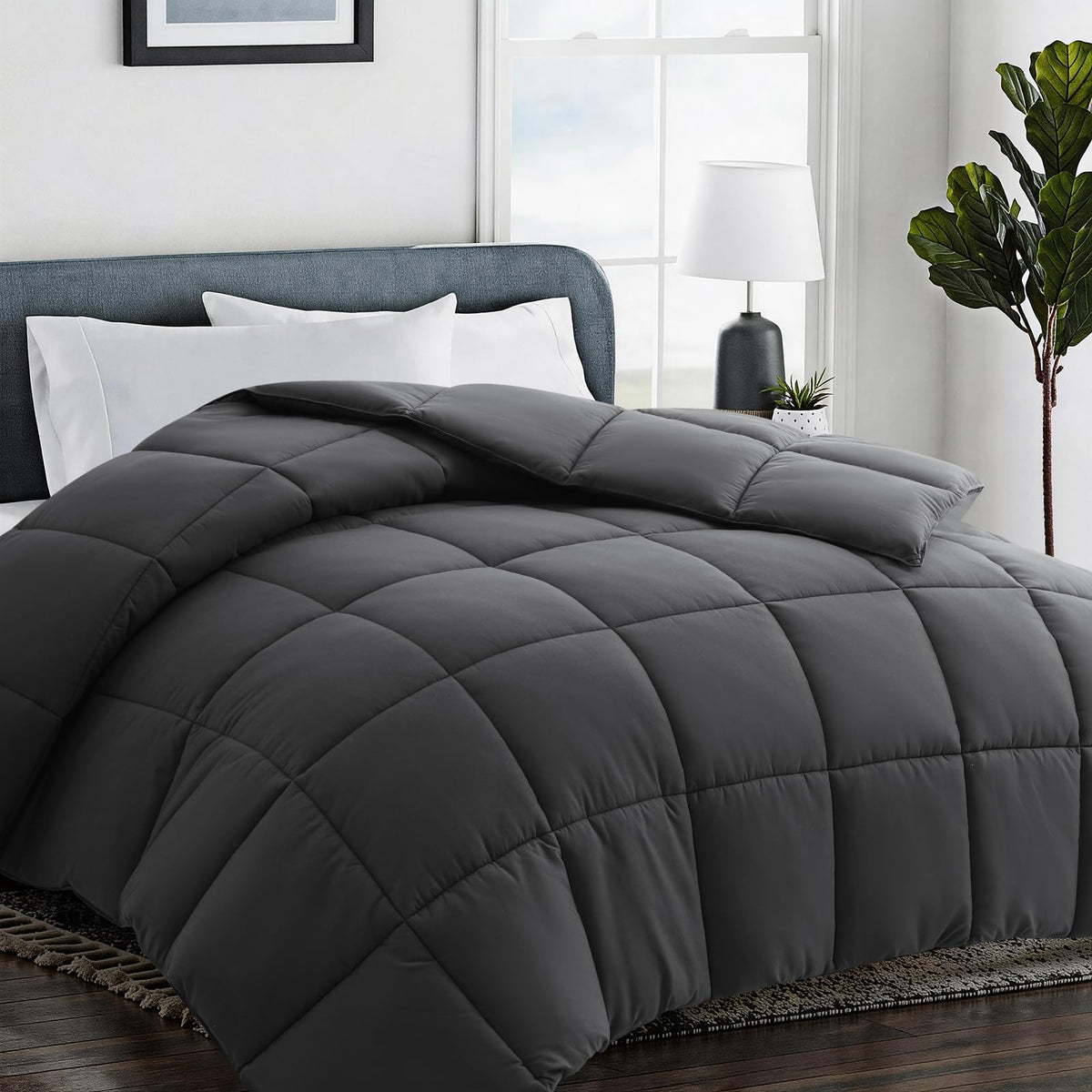 COHOME premium queen comforter front view in dark grey for all-season coziness