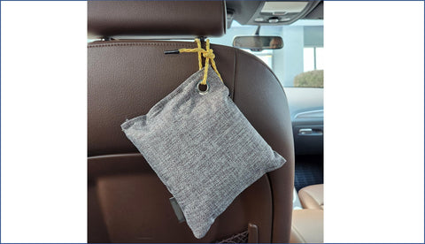 Coir Wonder odor absorber placed in car and closet for fresh air between uses.