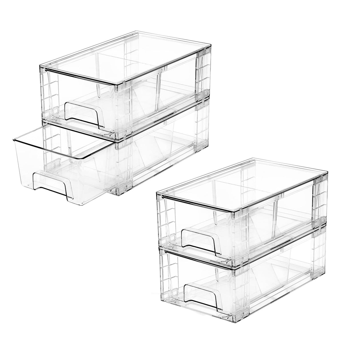COKIHOM four-pack stackable drawers with handles for organized fridge and shelves