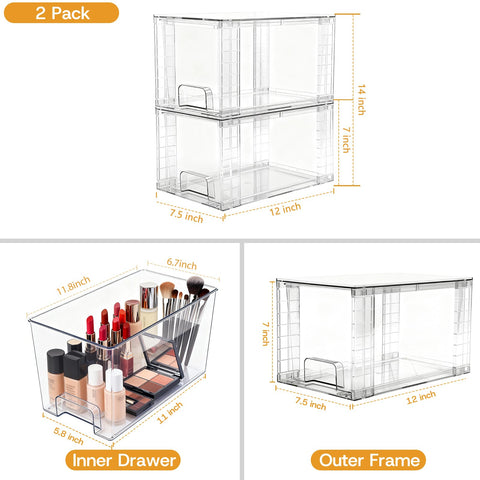 COKIHOM clear acrylic bin inside makeup, quick visibility.
