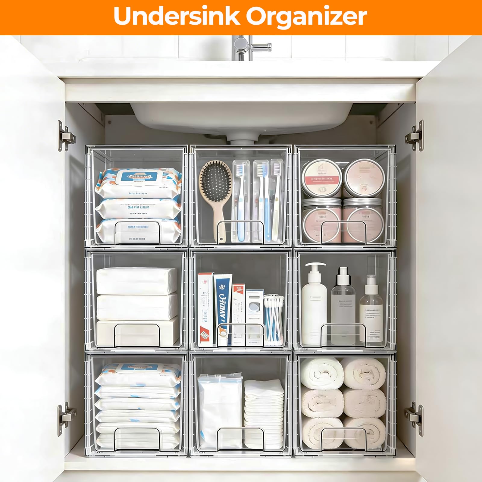 COKIHOM transparent drawer with rails, smooth pull-out.