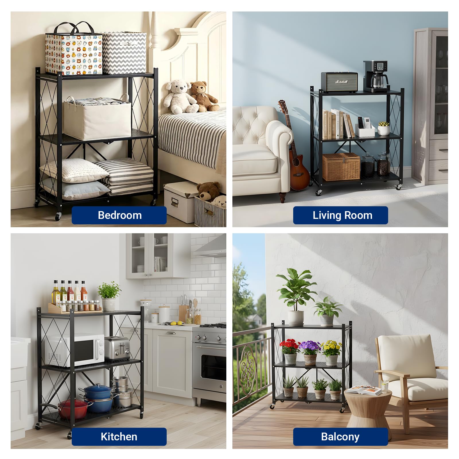 COKITOO rolling rack with lockable wheels for stability.