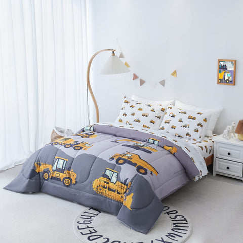 Cokouchyi 3D construction design bedding features playful trucks for imaginative bedtimes.