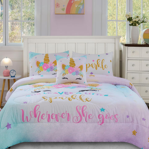 Cokouchyi full-size unicorn bedding with a 3D design creates magical sleep.