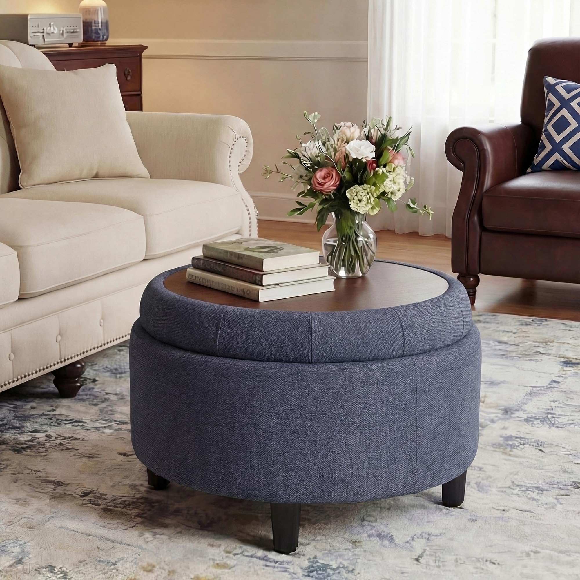 COLAMY ottoman dimensions 25 by 25 by 15 inches in blue