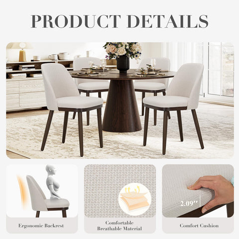 COLAMY upholstered dining chair beige back view shows supportive back for comfortable seating.