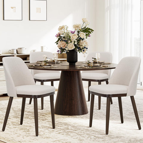 COLAMY upholstered dining chair beige front view highlighting elegant wood legs for dining spaces.