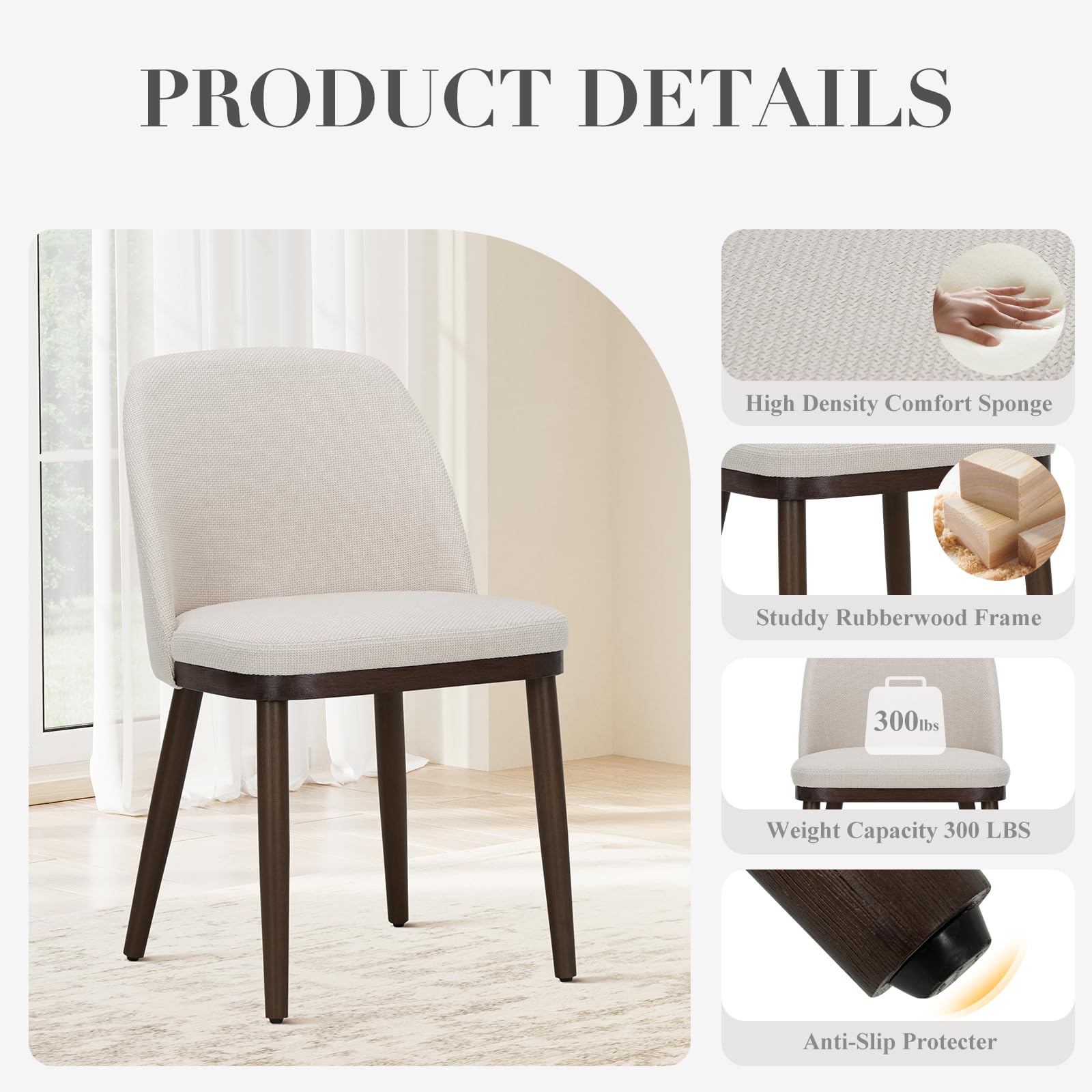 COLAMY dining chair beige side angle demonstrates compact footprint for versatile rooms.