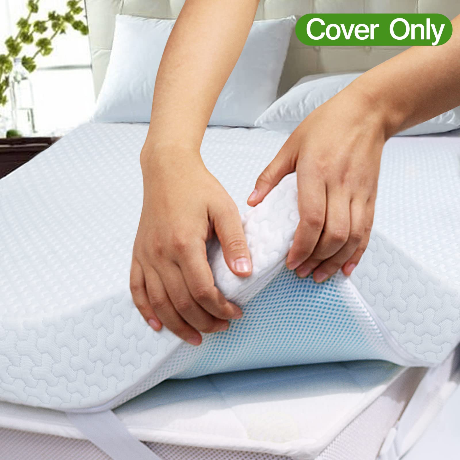 Coldwind queen-size cover fits latex or memory foam toppers.