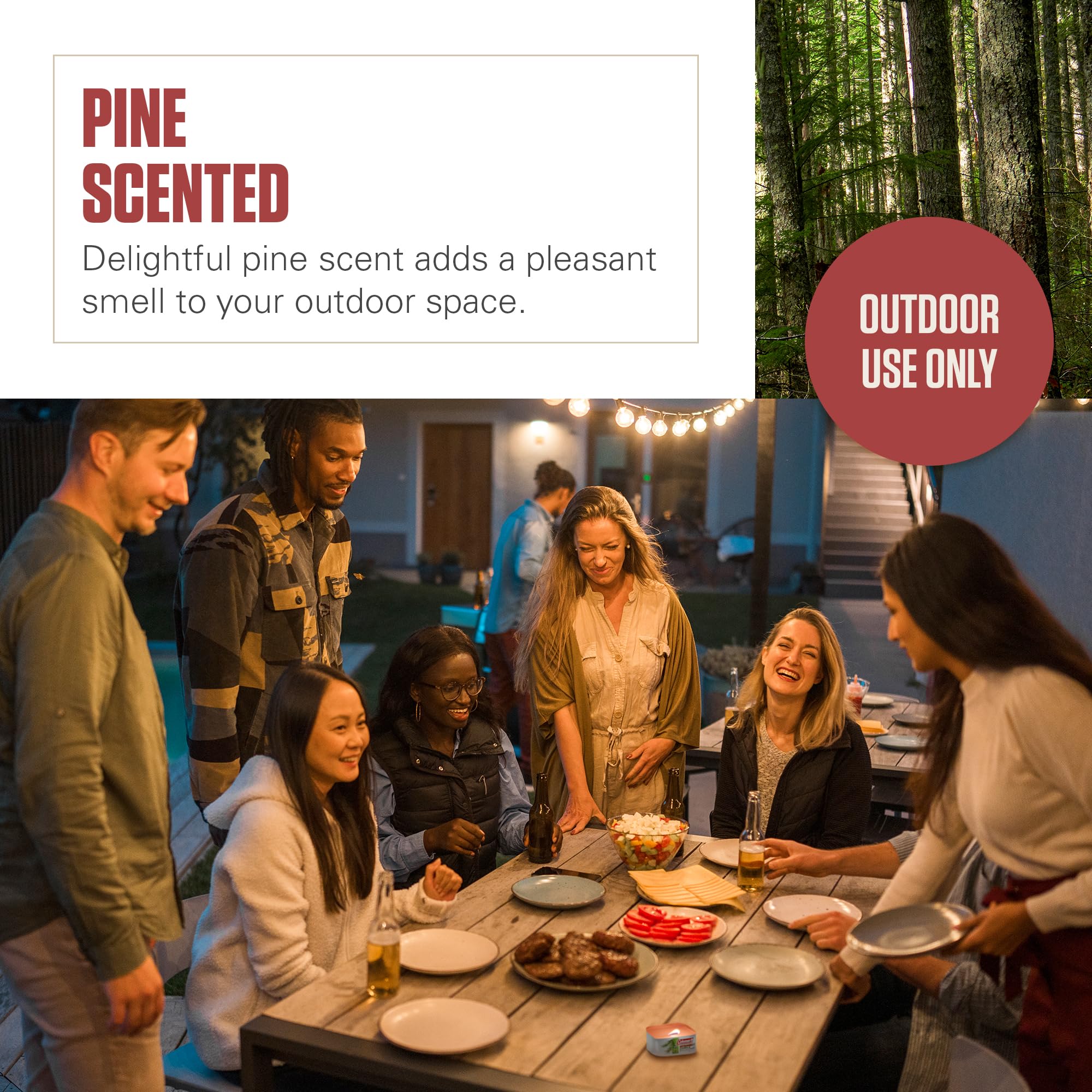 Coleman pack of 6 candles ensures consistent outdoor scent and pest deterrence.