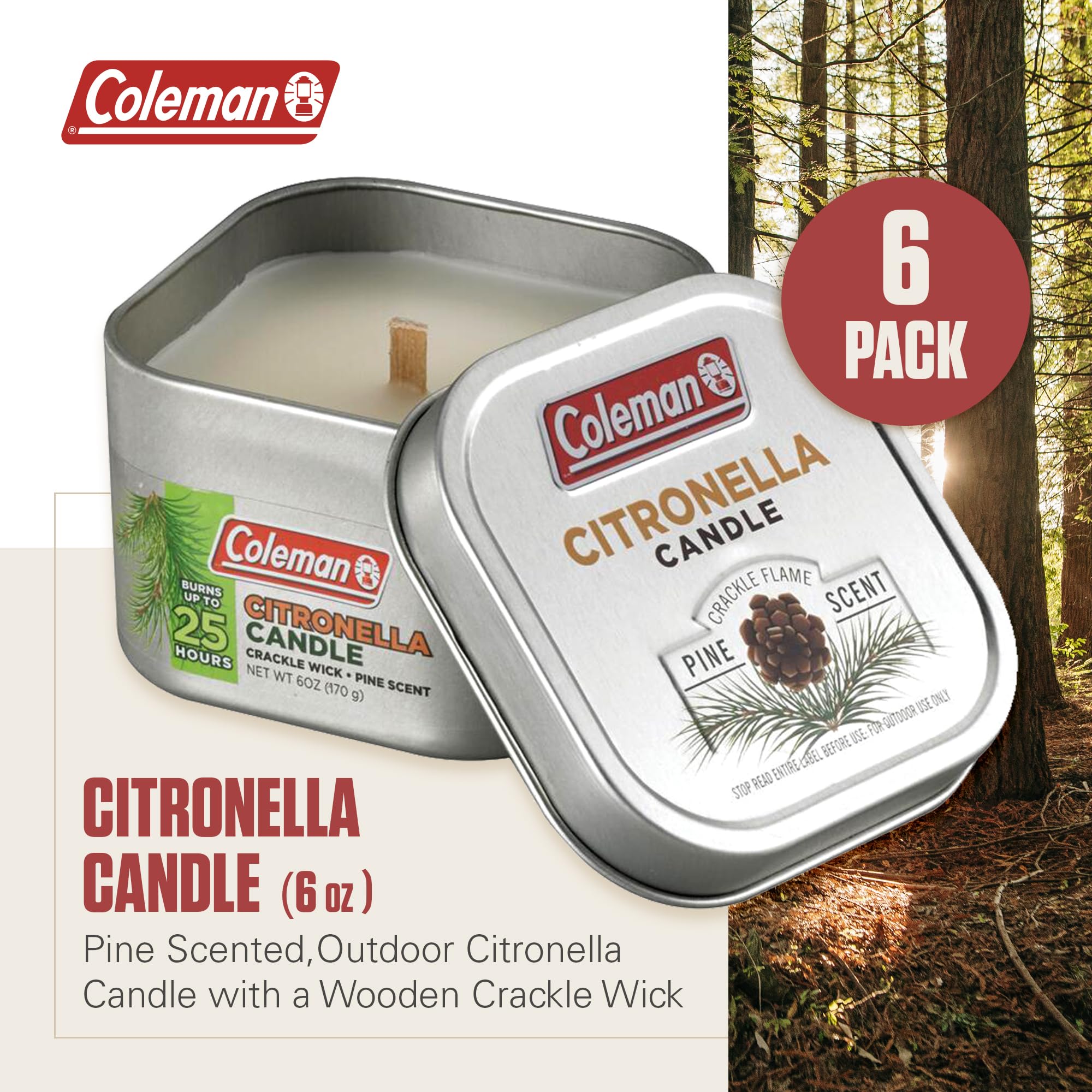 Coleman wooden crackle wick in action delivering cozy campfire ambiance outdoors.