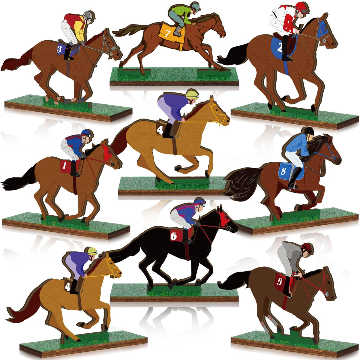 Colingmill Derby horse centerpiece collection adds colorful charm to party tables.
