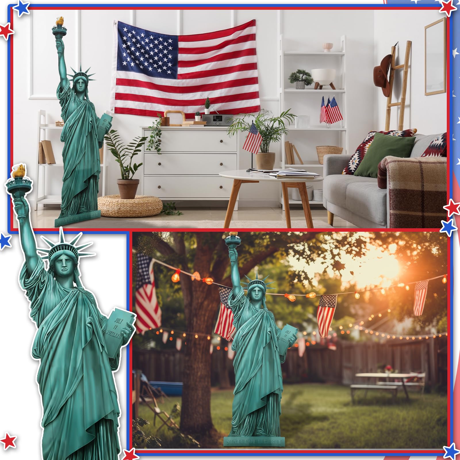Colingmill 250th anniversary decoration using the Statue of Liberty stand-up.