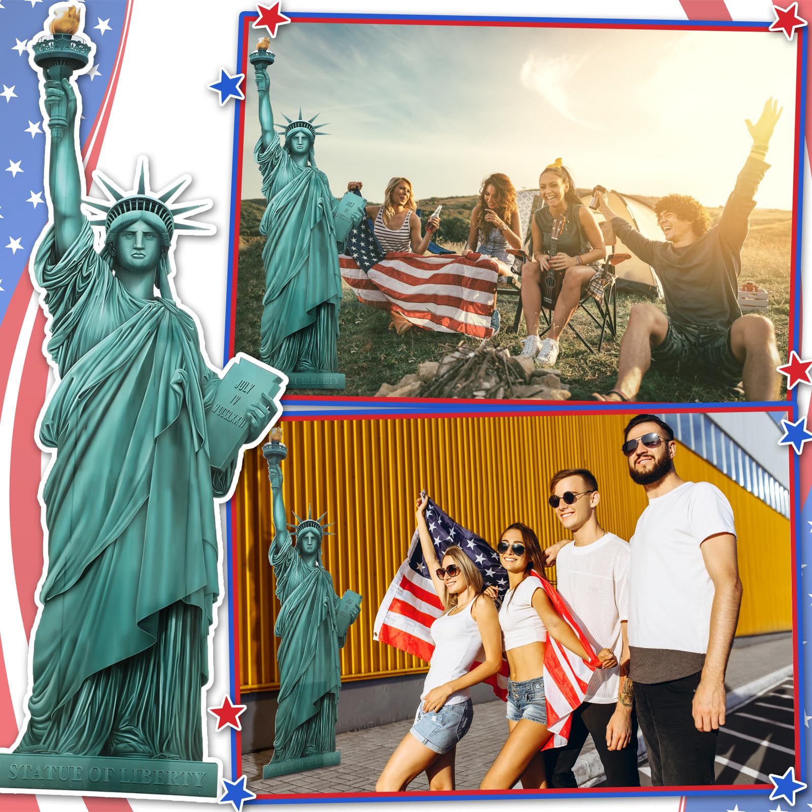 Colingmill NYC-themed photo backdrop with Statue of Liberty standee.