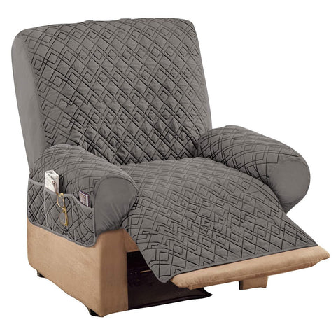 Collections Etc diamond-quilted stretch recliner cover showing secure elastic straps for a snug fit