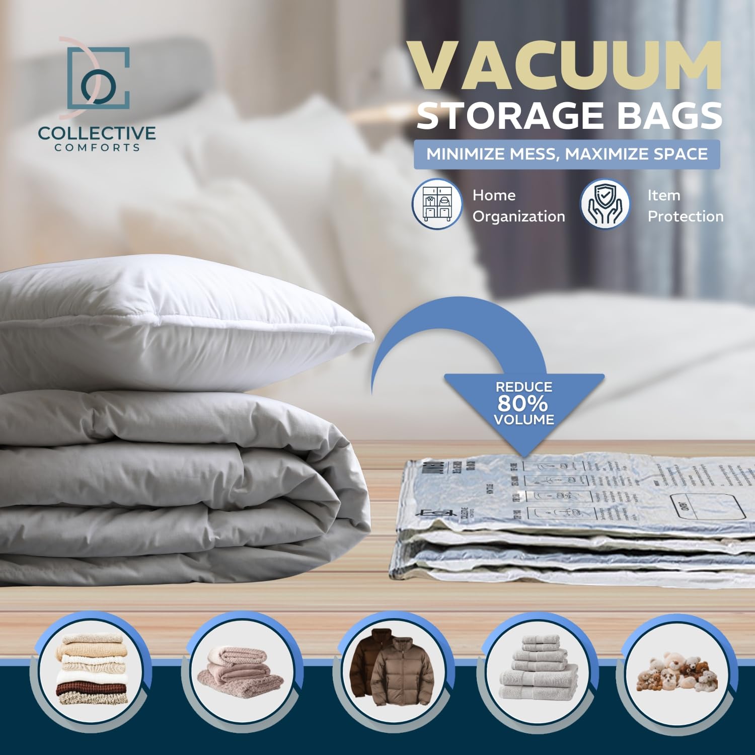 Collective Comforts Jumbo bag (39.5x31.5in) with triple-seal turbo valve.