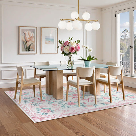 Collive pink floral rug vibrant colors withstand daily use.