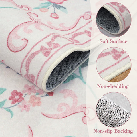 Collive pink floral rug machine washable for easy cleaning.