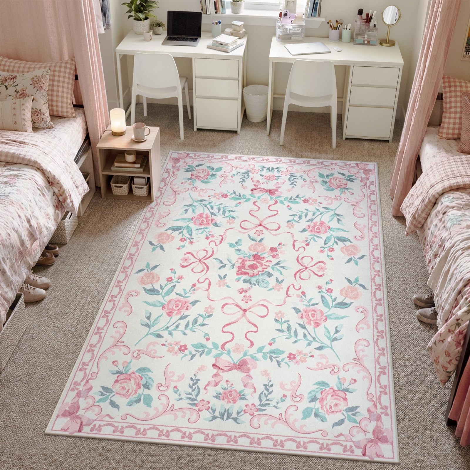 Collive pink floral rug soft-touch surface for comfortable play areas.