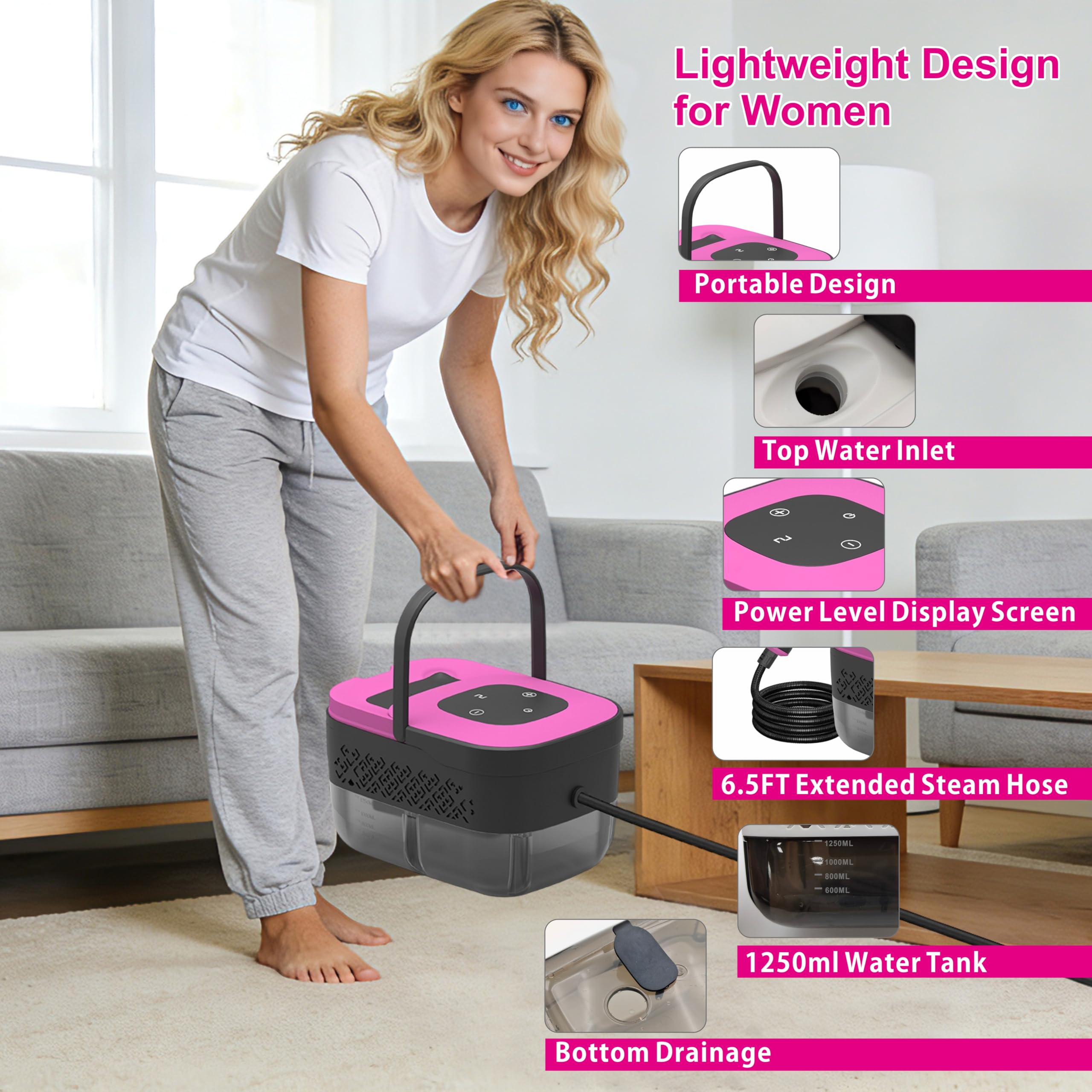 Coloeon steam cleaner with long cord and hose for extended reach