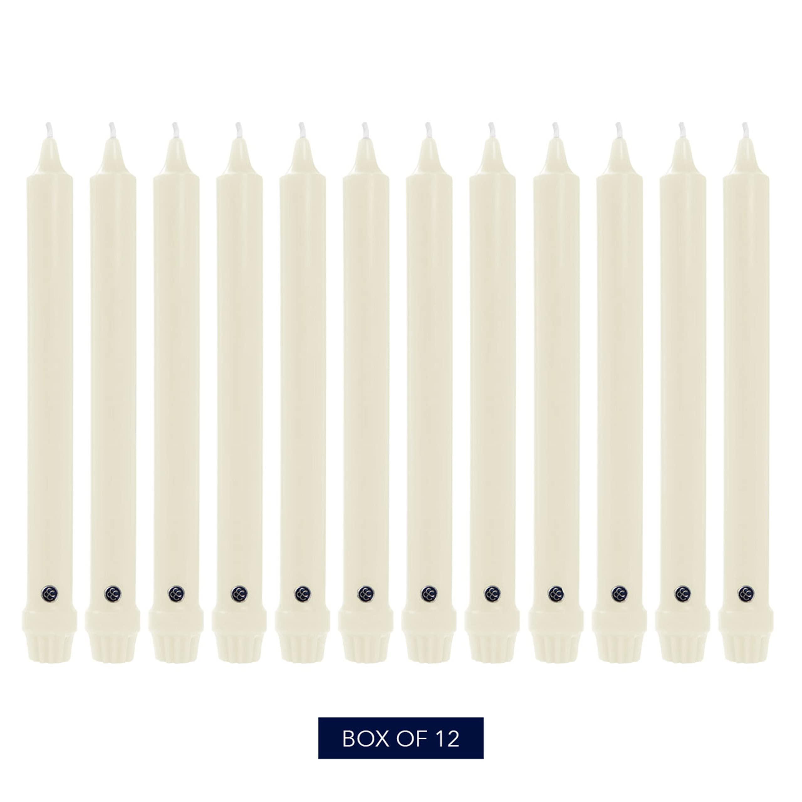Colonial Candle Classic Taper Ivory with bevelled base for stable holder fit.