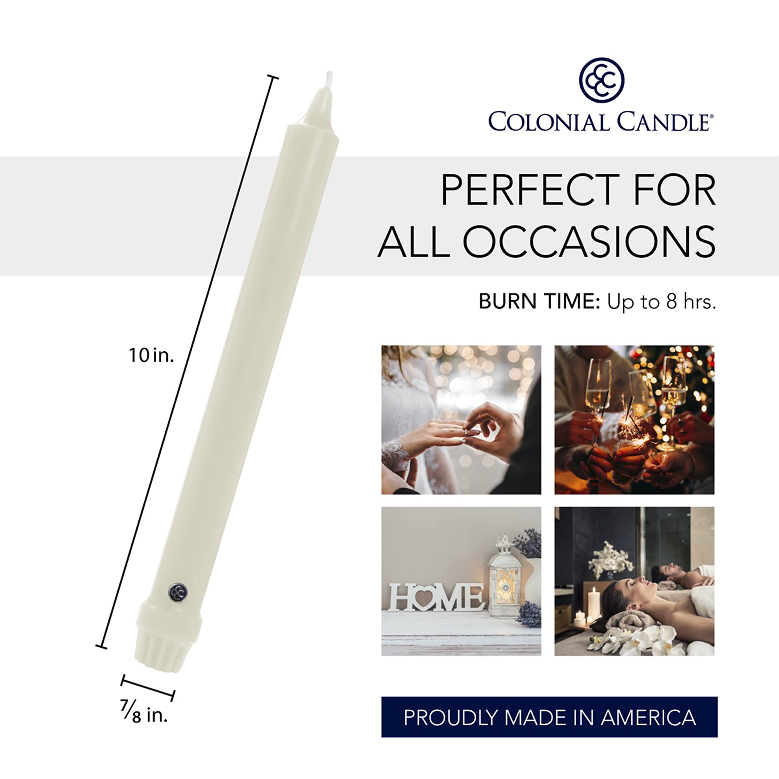 Colonial Candle Ivory Taper offers soft glow for warm home ambiance.