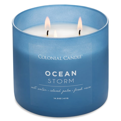 Colonial Candle Pop of Color display brightens rooms with bold ocean-inspired hues.