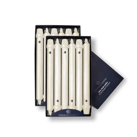 Colonial Candle Unscented Taper Ivory 10in pack for elegant table centerpieces.