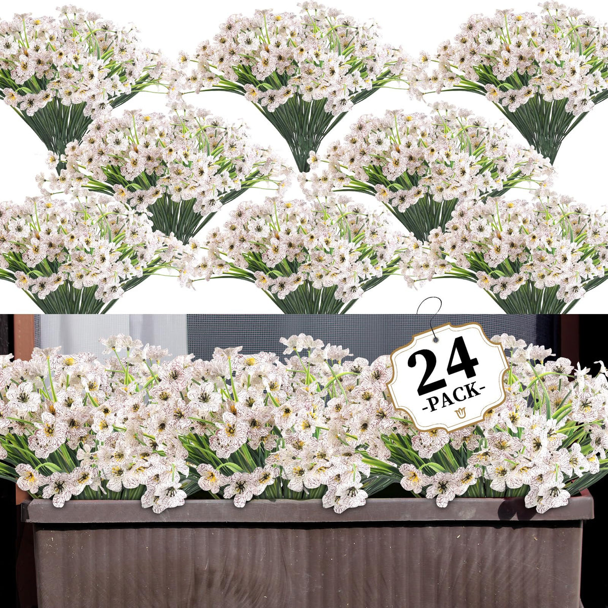ColoPlay 24 White Bundles close-up shows lifelike petals for indoor or outdoor decor