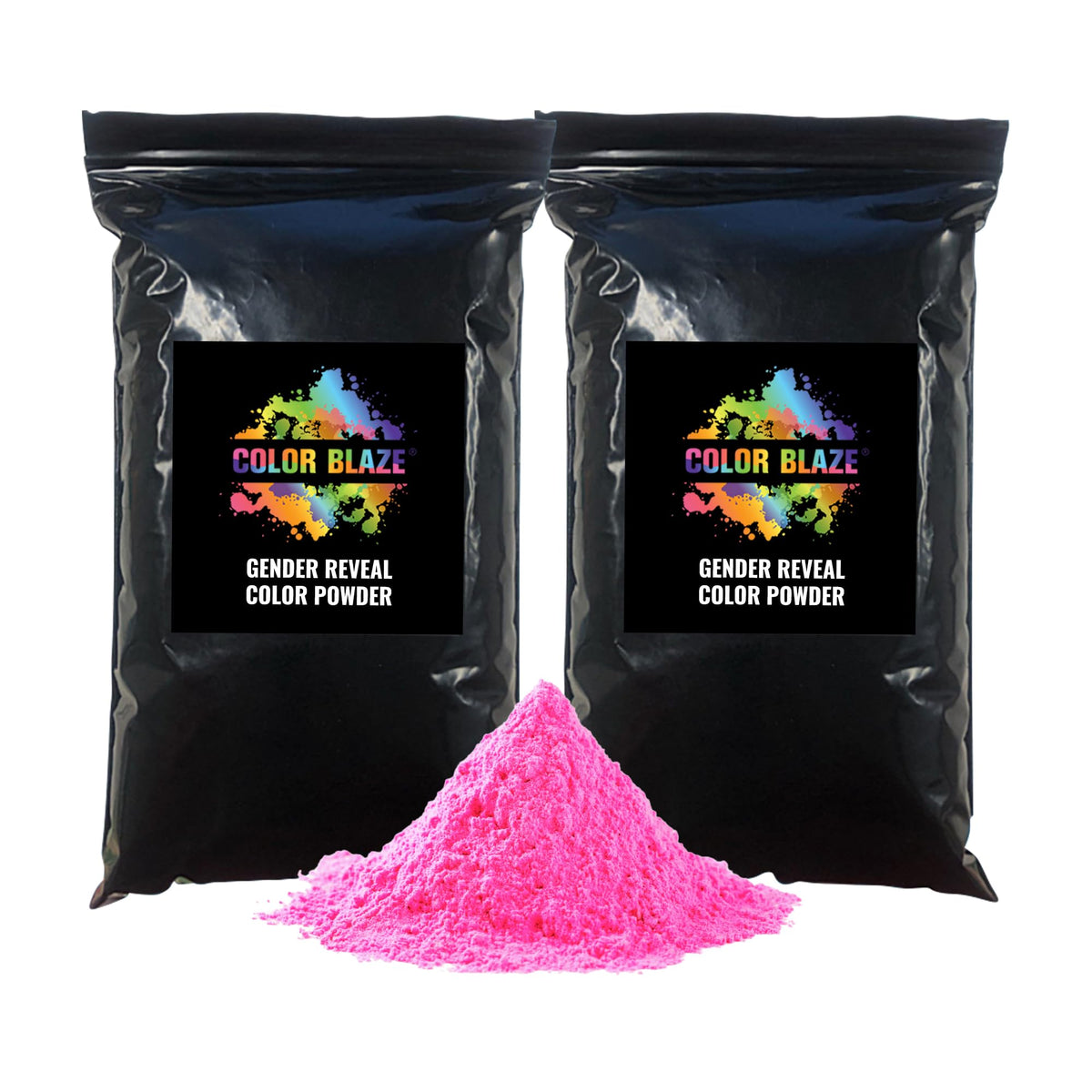 Color Blaze black-out pink powder bags for discreet gender reveal packaging