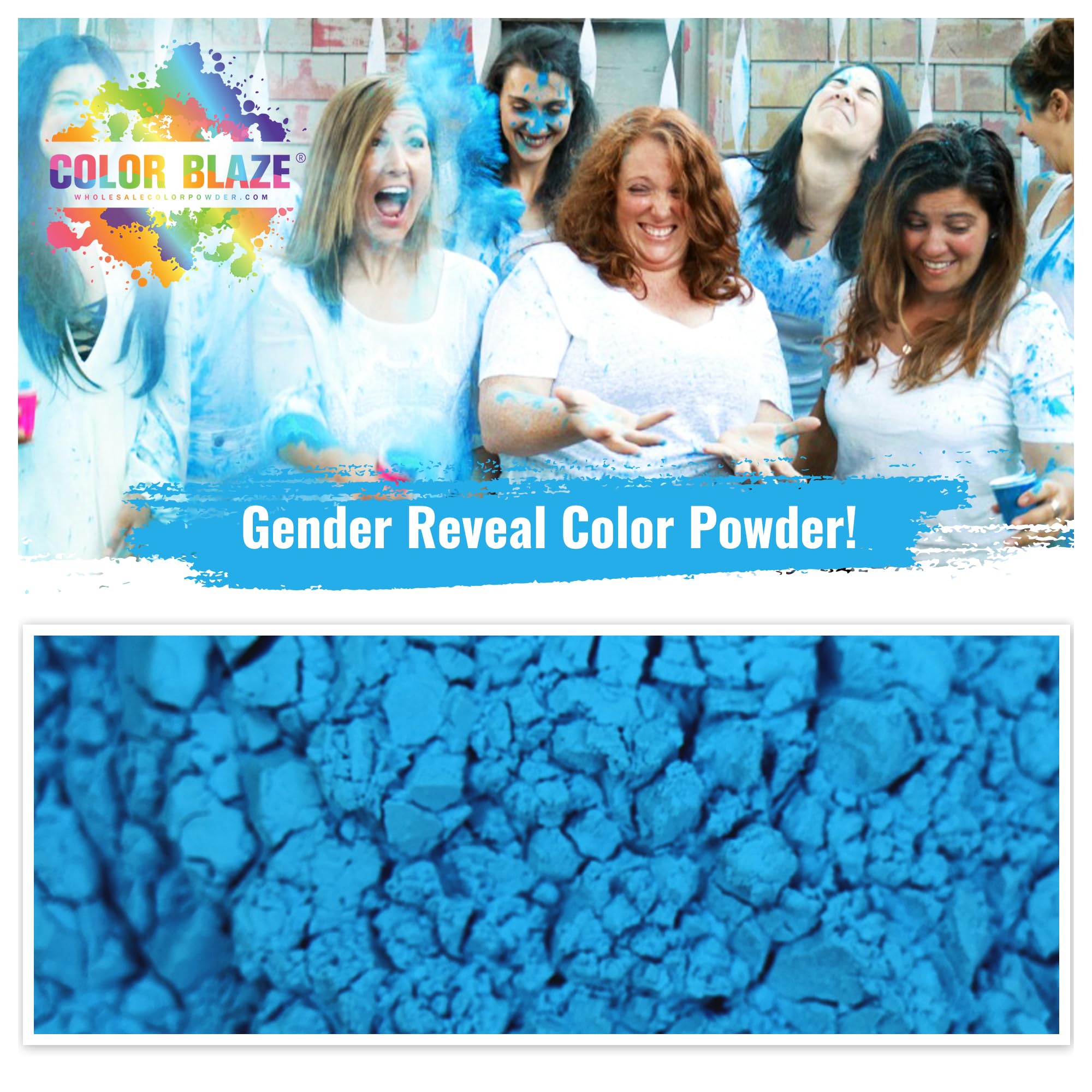 Color Blaze blue reveal powder burst enhances party moments in photos
