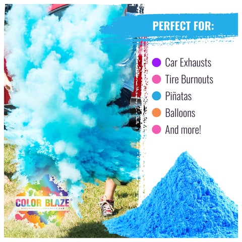 Color Blaze blue balloon release powder adds dramatic color moments