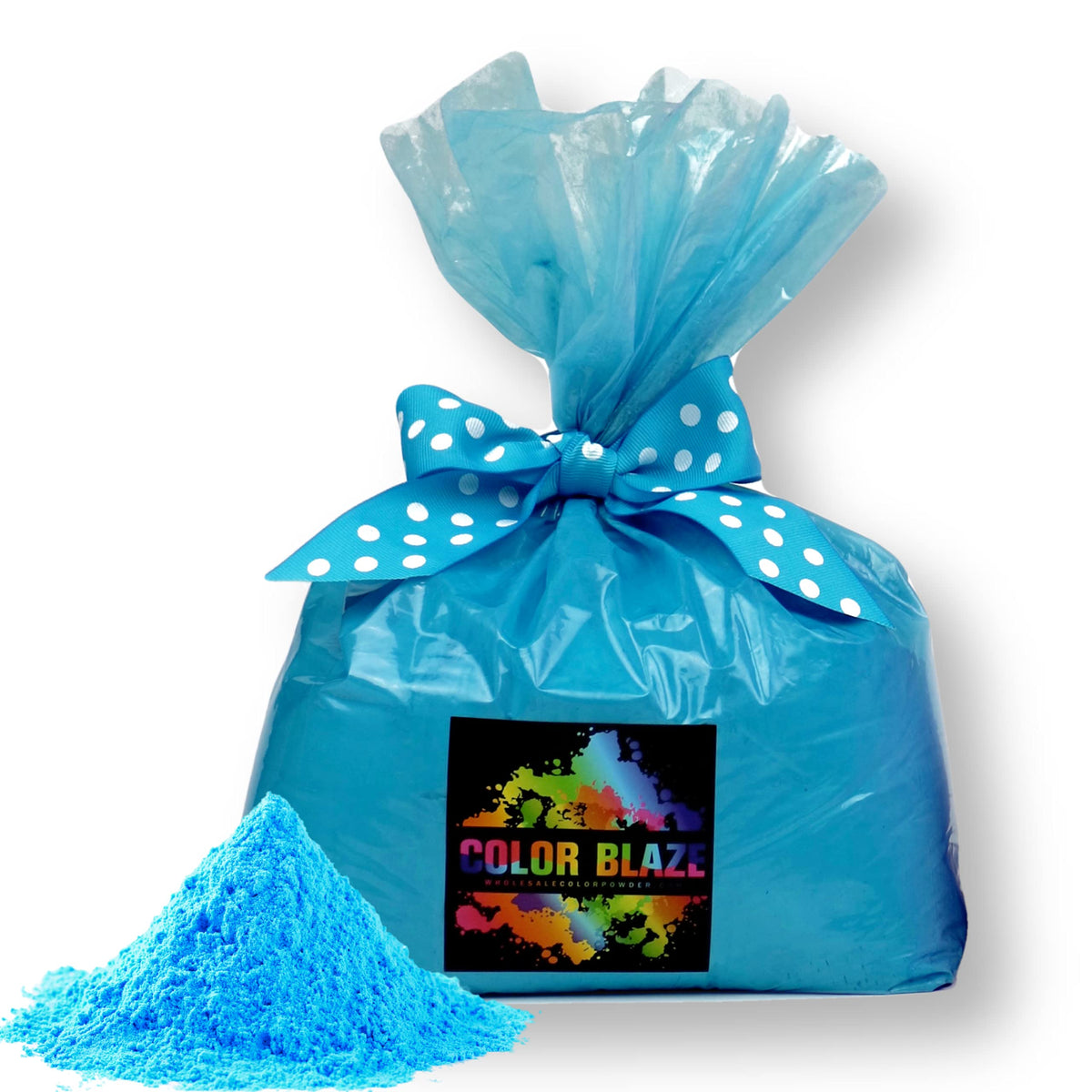 Color Blaze Blue powder bag ready for bulk events with vibrant color.