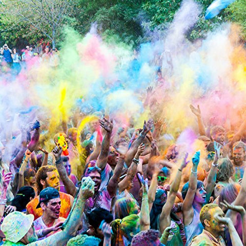 Color Blaze blue powder packets evoke calm, festival vibes