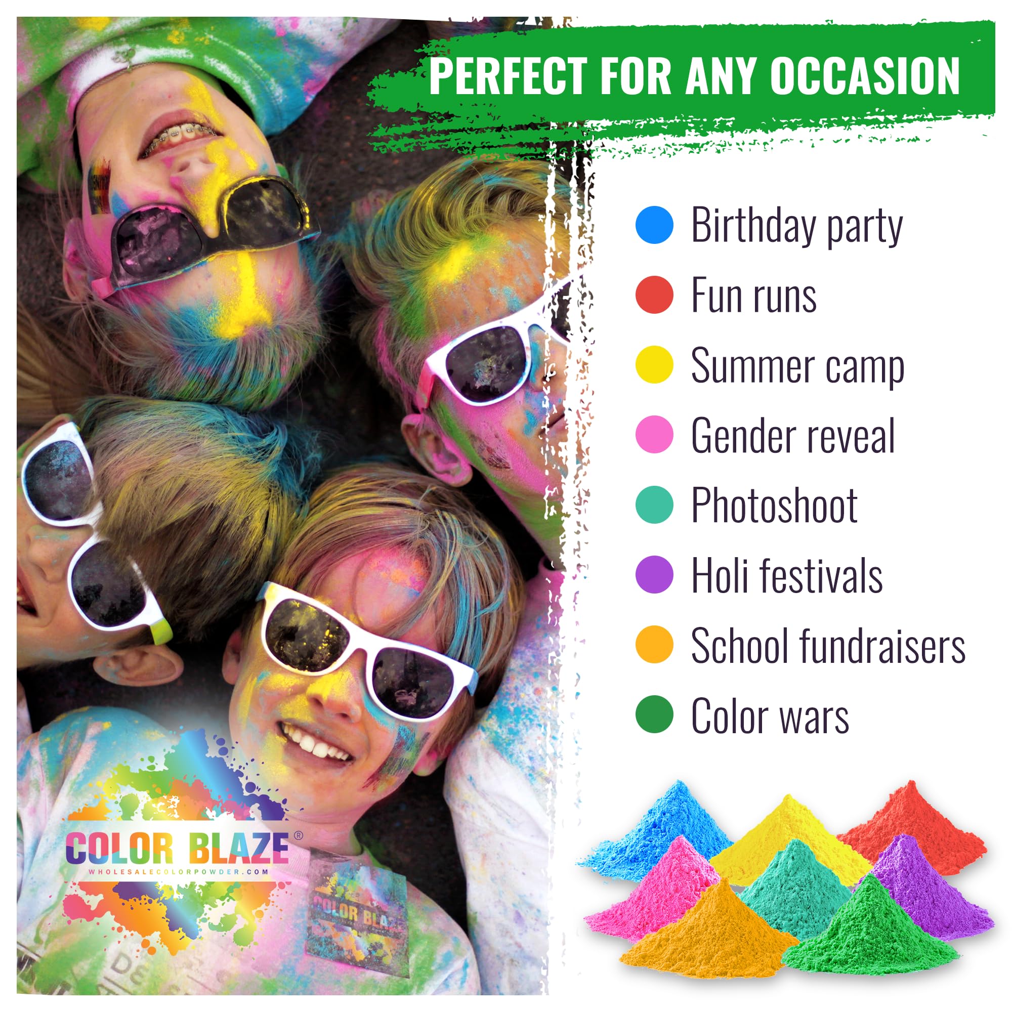 Color Blaze teal Holi powder provides cool accents for striking festival visuals.