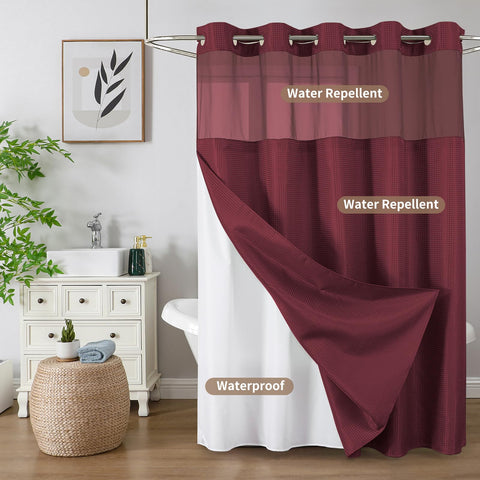 Colorful Star machine-washable curtain simplifies bathroom care and upkeep.