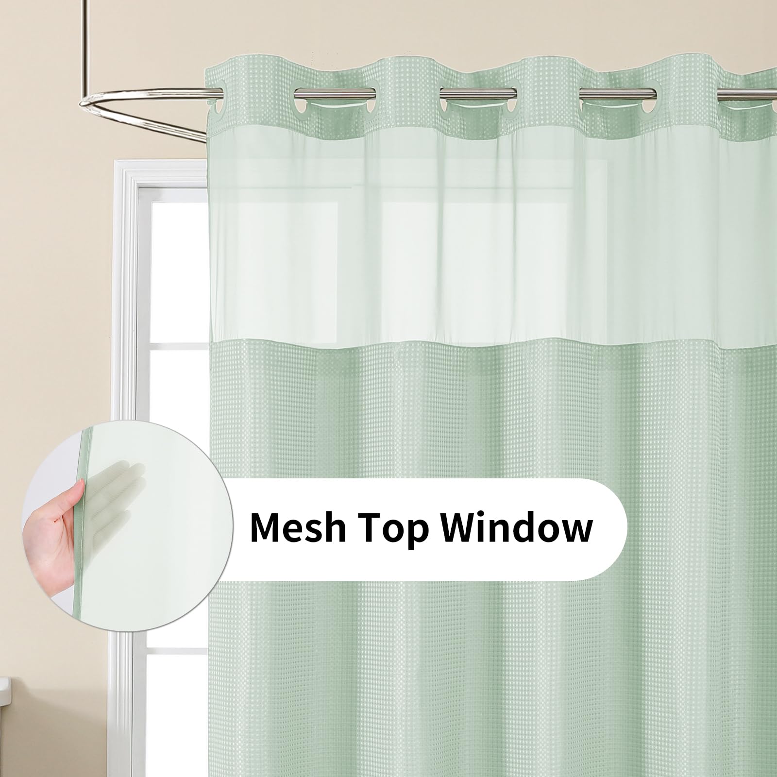 Colorful Star mesh-top window curtain lets light in while privacy.