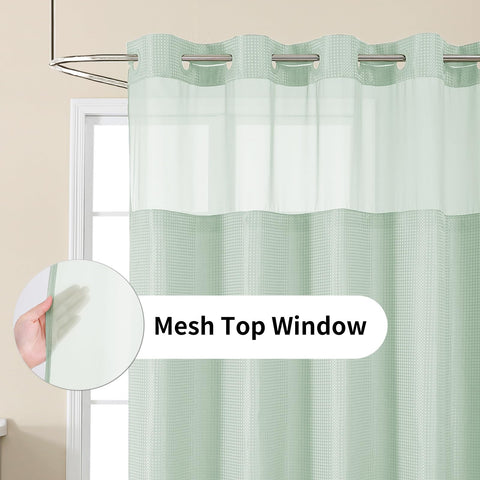Colorful Star mesh-top window curtain lets light in while privacy.