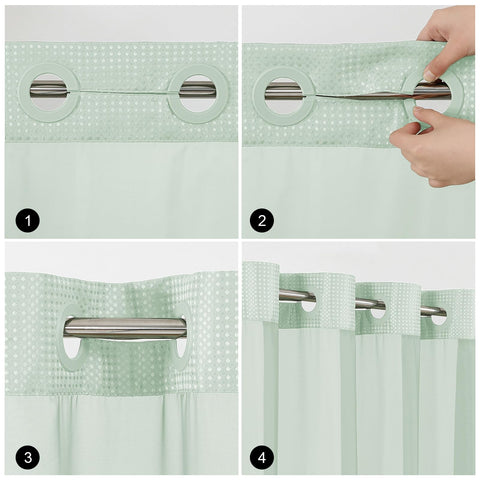 Colorful Star mint-green curtain adds refreshing color to bath.