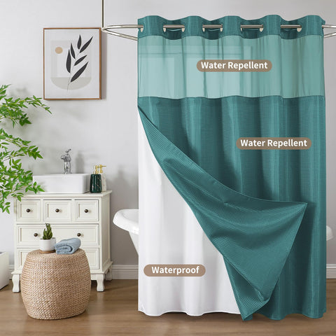 Colorful Star seaweed green shade creates a calm spa-like bathroom.