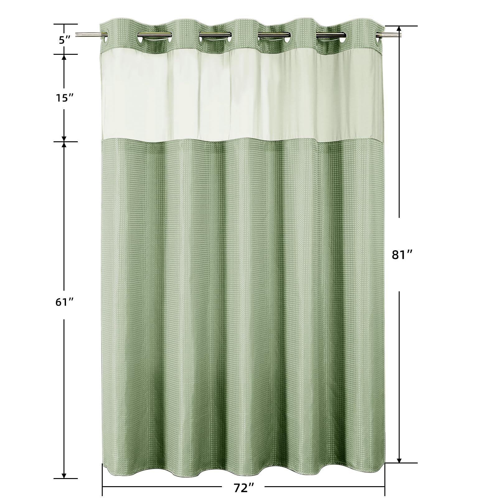 Colorful Star sage-green curtain close-up showing durable stitching.