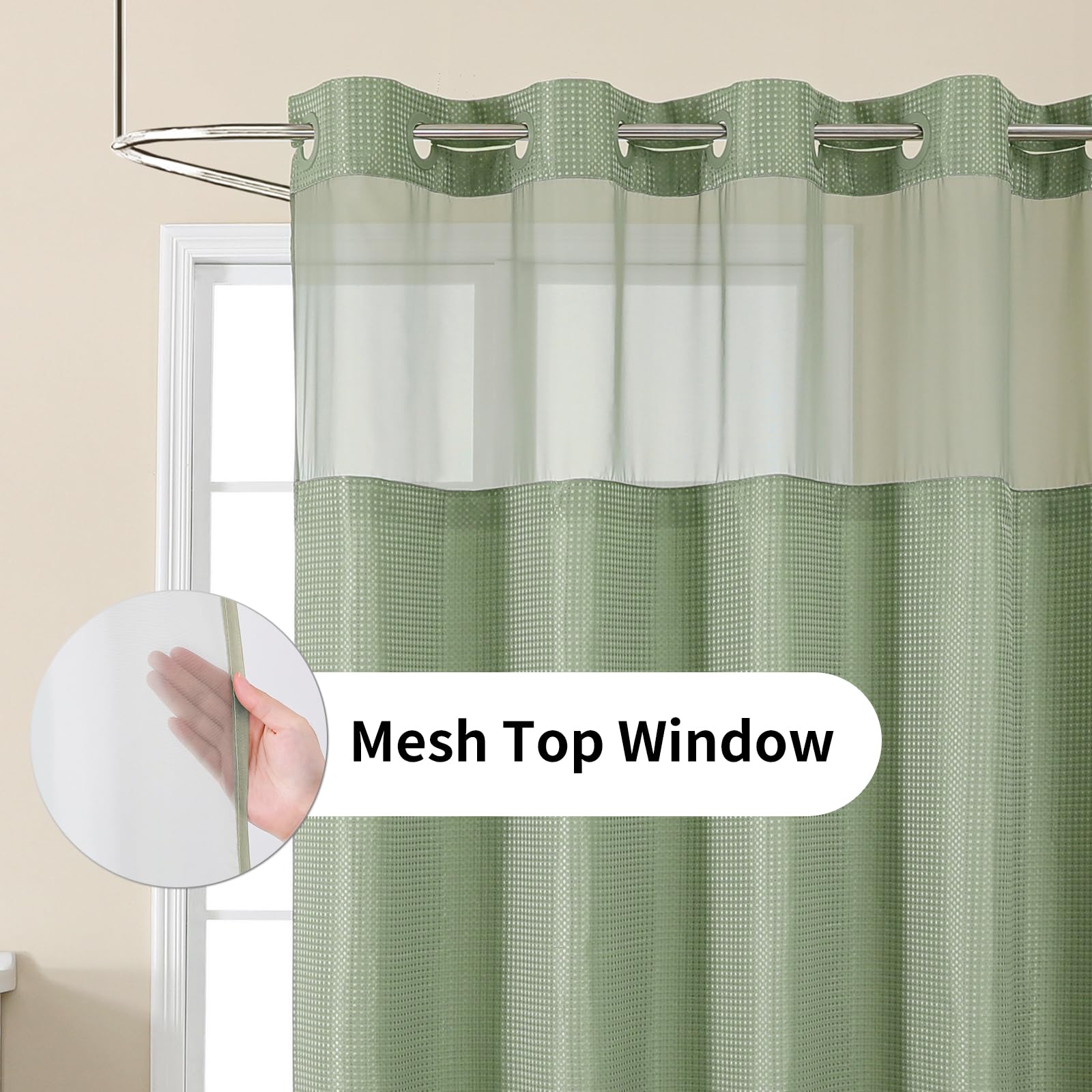 Colorful Star curtain features mesh top window allowing light while preserving privacy.