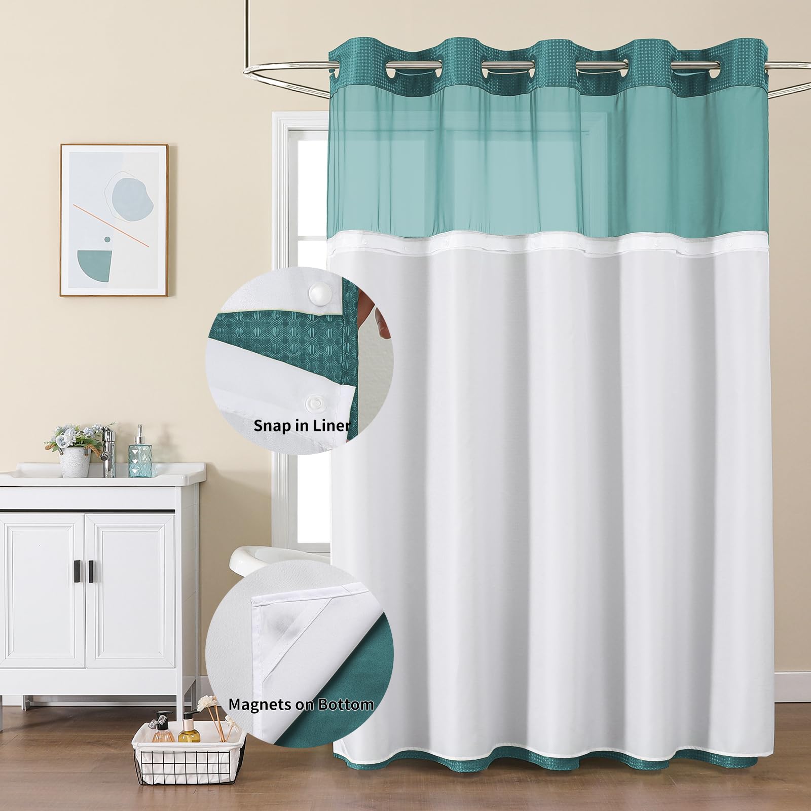 Colorful Star snap-in liner provides secure, tool-free installation for the curtain.