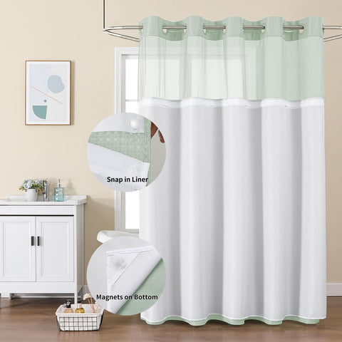 Colorful Star waffle-weave shower curtain adds elegant texture.