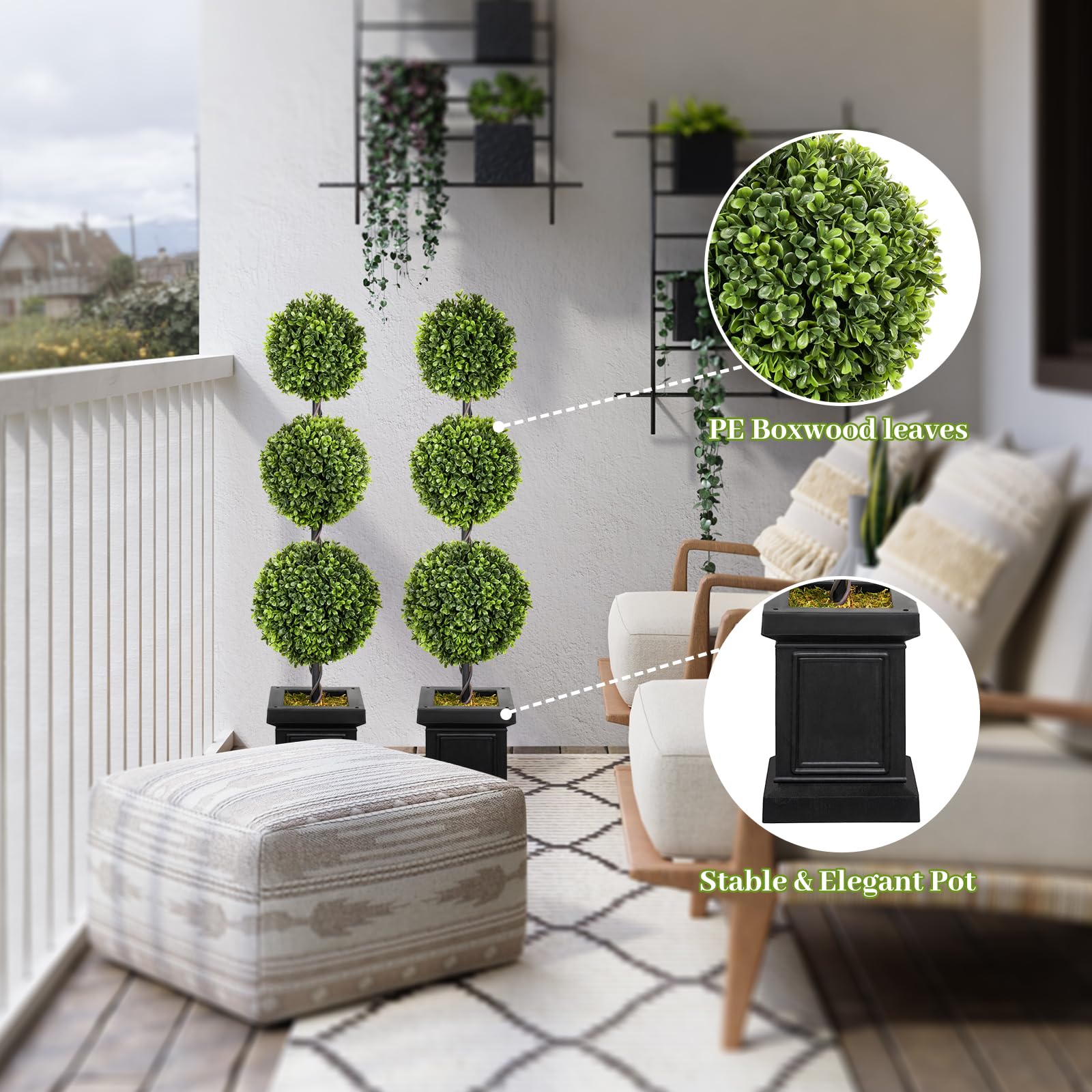 Colorspec Boxwood Topiary suitable for outdoor and indoor use, enhancing entryways and seating areas.