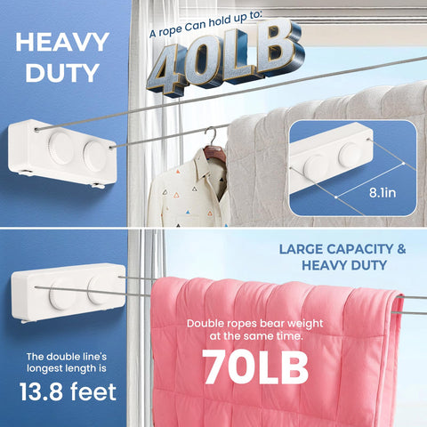 Coltovia knob-locking mechanism keeps lines taut for heavy items.