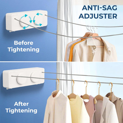 Coltovia retractable clothesline compact casing stores neatly when not in use.