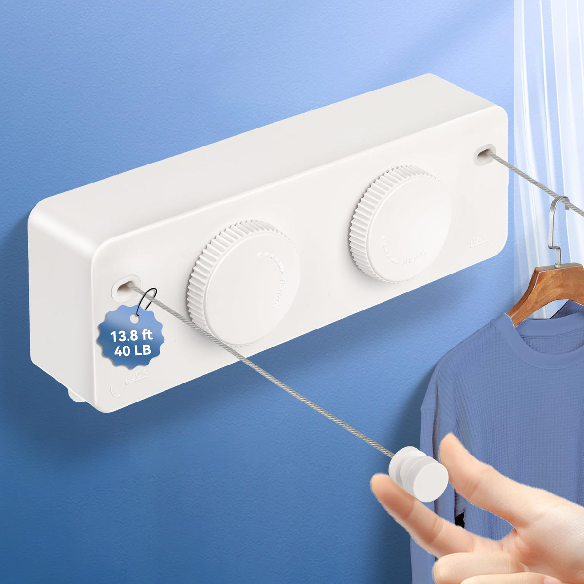 Coltovia retractable clothesline extended 13-8ft for versatile indoor and outdoor drying.